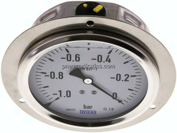 Glycerin-Einbaumanometer,Frontring, 100mm, -1 bis 0 bar