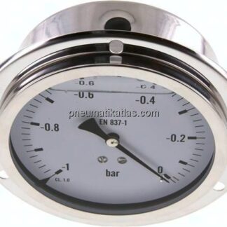 Glycerin-Einbaumanometer,Frontring, 100mm, -1 bis 0 bar