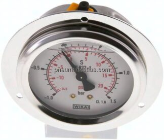 Glycerin-Einbaumanometer,Frontring, 63mm, -1 bis 1,5 bar