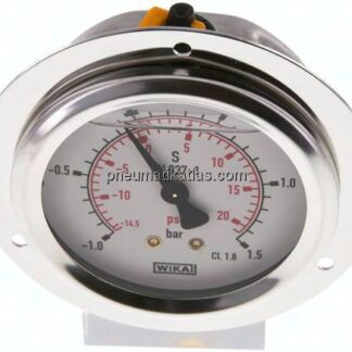 Glycerin-Einbaumanometer,Frontring, 63mm, -1 bis 1,5 bar