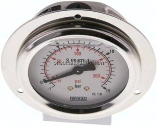 Glycerin-Einbaumanometer,Frontring, 63mm, -1 bis 15 bar