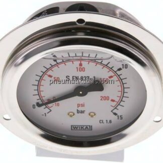 Glycerin-Einbaumanometer,Frontring, 63mm, -1 bis 15 bar