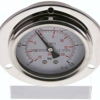 Glycerin-Einbaumanometer,Frontring, 63mm, -1 bis 1,5 bar