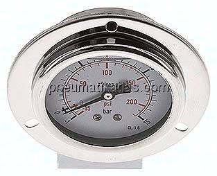 Glycerin-Einbaumanometer,Frontring, 63mm, -1 bis 15 bar