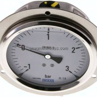 Glycerin-Einbaumanometer,Frontring, 100mm, -1 bis 3 bar