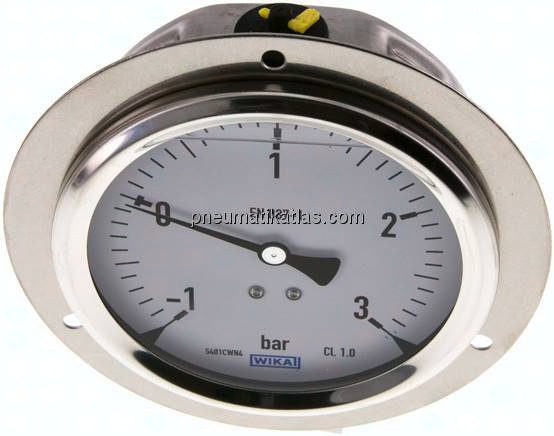 Glycerin-Einbaumanometer,Frontring, 100mm, -1 bis 3 bar