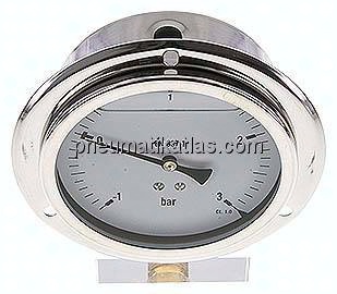 Glycerin-Einbaumanometer,Frontring, 100mm, -1 bis 3 bar