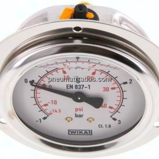 Glycerin-Einbaumanometer,Frontring, 63mm, -1 bis 3 bar