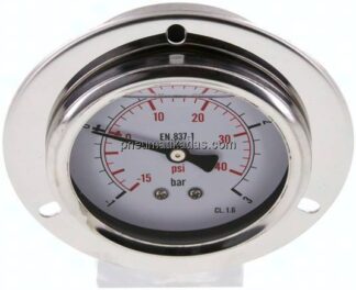Glycerin-Einbaumanometer,Frontring, 63mm, -1 bis 3 bar