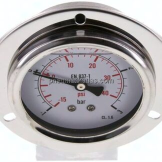 Glycerin-Einbaumanometer,Frontring, 63mm, -1 bis 3 bar