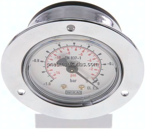 Einbaumanometer (CrNi/Ms), Frontring, 50mm, -1 bis 0 bar