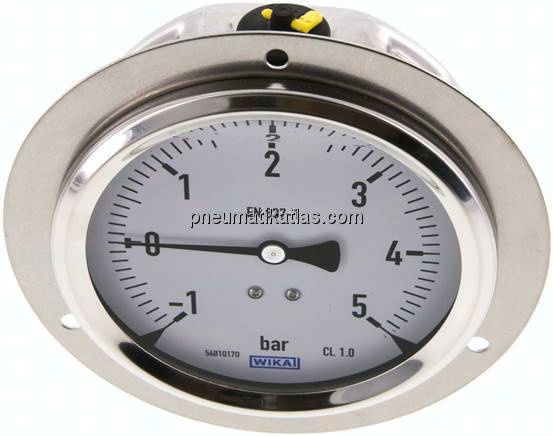 Glycerin-Einbaumanometer,Frontring, 100mm, -1 bis 5 bar