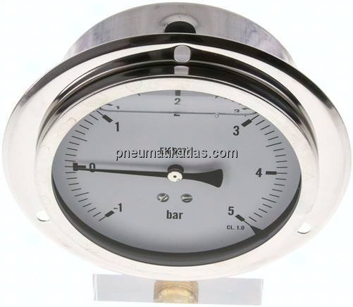 Glycerin-Einbaumanometer,Frontring, 100mm, -1 bis 5 bar
