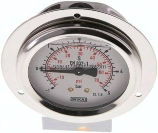 Glycerin-Einbaumanometer,Frontring, 63mm, -1 bis 5 bar