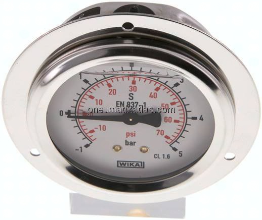 Glycerin-Einbaumanometer,Frontring, 63mm, -1 bis 5 bar