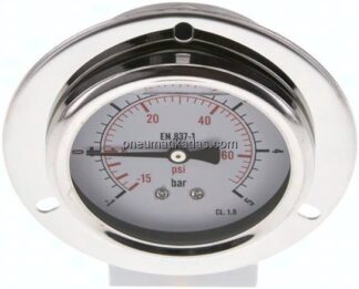 Glycerin-Einbaumanometer,Frontring, 63mm, -1 bis 5 bar