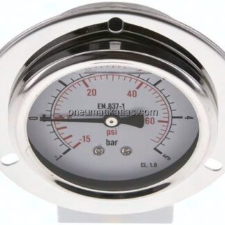 Glycerin-Einbaumanometer,Frontring, 63mm, -1 bis 5 bar