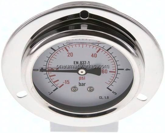Glycerin-Einbaumanometer,Frontring, 63mm, -1 bis 5 bar