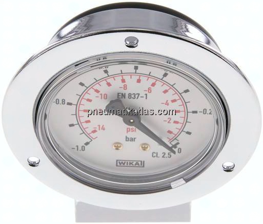 Einbaumanometer (CrNi/Ms), Frontring, 63mm, -1 bis 0 bar
