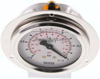 Glycerin-Einbaumanometer,Frontring, 63mm, -1 bis 0 bar