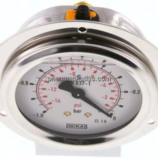 Glycerin-Einbaumanometer,Frontring, 63mm, -1 bis 0 bar