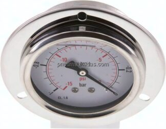 Glycerin-Einbaumanometer,Frontring, 63mm, -1 bis 0 bar