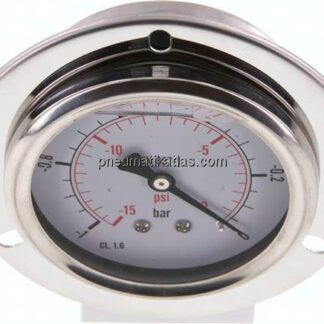 Glycerin-Einbaumanometer,Frontring, 63mm, -1 bis 0 bar