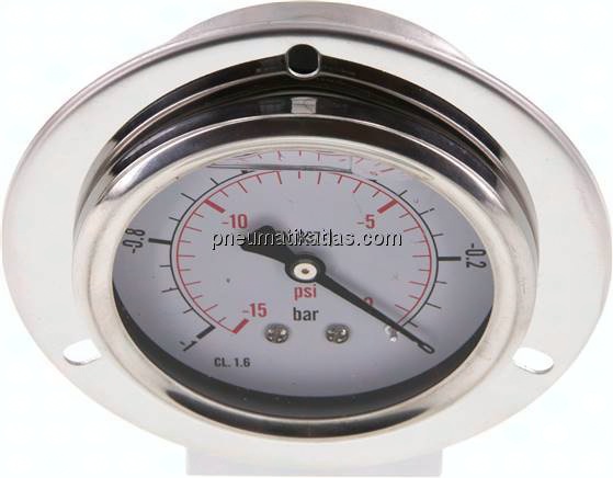 Glycerin-Einbaumanometer,Frontring, 63mm, -1 bis 0 bar