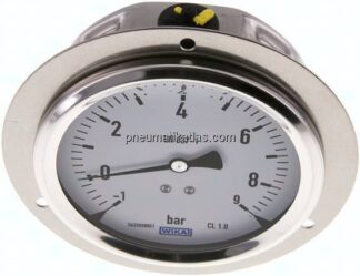 Glycerin-Einbaumanometer,Frontring, 100mm, -1 bis 9 bar