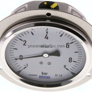 Glycerin-Einbaumanometer,Frontring, 100mm, -1 bis 9 bar