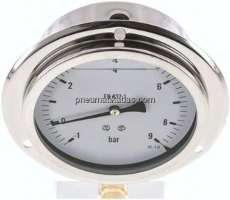 Glycerin-Einbaumanometer,Frontring, 100mm, -1 bis 9 bar