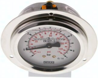 Glycerin-Einbaumanometer,Frontring, 63mm, -1 bis 9 bar