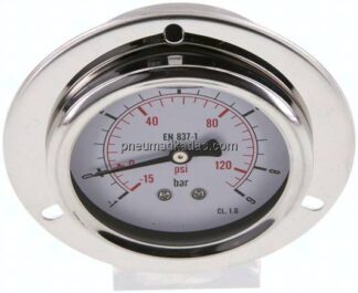 Glycerin-Einbaumanometer,Frontring, 63mm, -1 bis 9 bar
