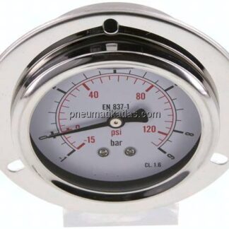 Glycerin-Einbaumanometer,Frontring, 63mm, -1 bis 9 bar