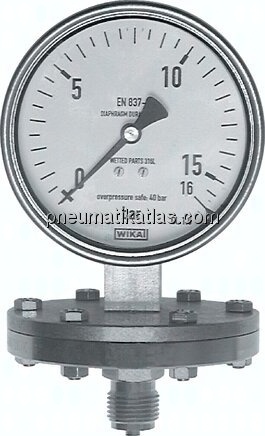 ES-Plattenfeder-Manometer senkrecht, 100mm, -1 bis 0 bar