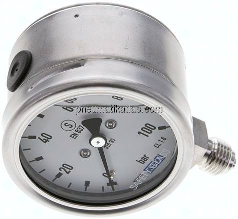 Gly.-Sicherheits-Manometer senkrecht,63mm, 0 - 100 bar