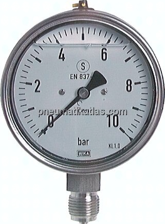 Gly.-Sicherheits-Manometer senkrecht,100mm, -1 bis 1,5 bar