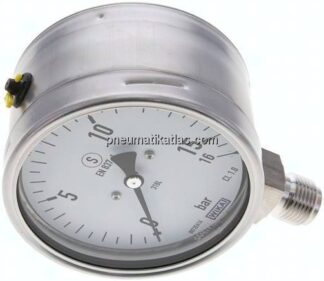 Sicherheits-Manometer senkrecht, 100mm, 0 - 16 bar