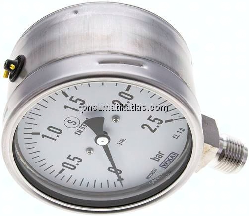 Sicherheits-Manometer senkrecht, 100mm, 0 - 2,5 bar