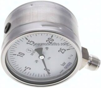 Sicherheits-Manometer senkrecht, 100mm, 0 - 25 bar