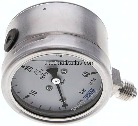 Gly.-Sicherheits-Manometer senkrecht,63mm, 0 - 40 bar