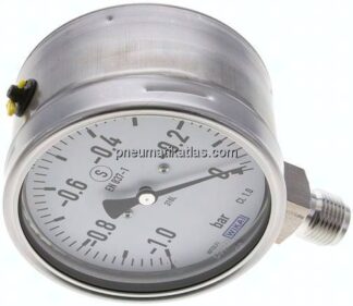 Sicherheits-Manometer senkrecht, 100mm, -1 bis 0 bar