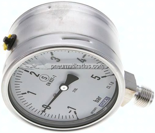 Gly.-Sicherheits-Manometer senkrecht,100mm, -1 bis 5 bar