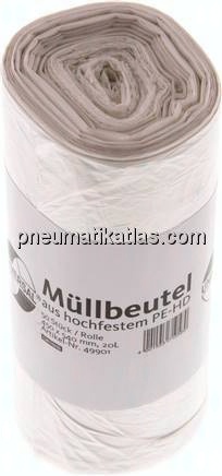 Müllsack, 20 ltr, transparent, 50er, HD-PE, 7µm