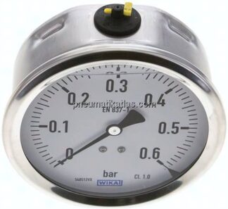 Glycerin-Manometer waagerecht (CrNi/Ms),100mm, 0 - 0,6bar