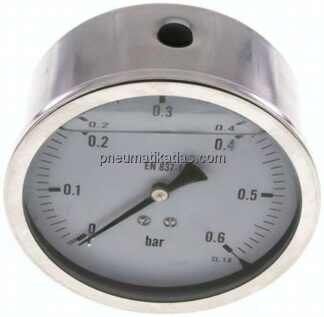Glycerin-Manometer waagerecht (CrNi/Ms),100mm, 0 - 0,6bar