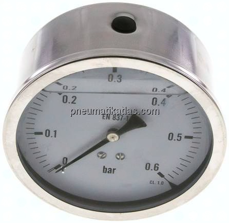 Glycerin-Manometer waagerecht (CrNi/Ms),100mm, 0 - 0,6bar