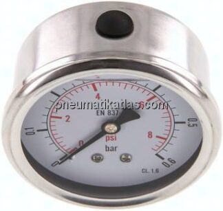 Glycerin-Manometer waagerecht (CrNi/Ms),63mm, 0 - 0,6bar