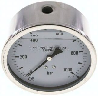 Glycerin-Manometer waagerecht (CrNi/Ms),100mm, 0 - 1000bar