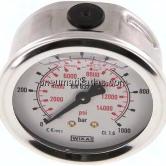 Glycerin-Manometer waagerecht (CrNi/Ms),63mm, 0 - 1000bar
